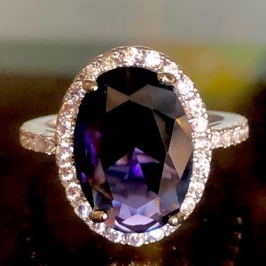 Dark Purple and Silver Oval Ring